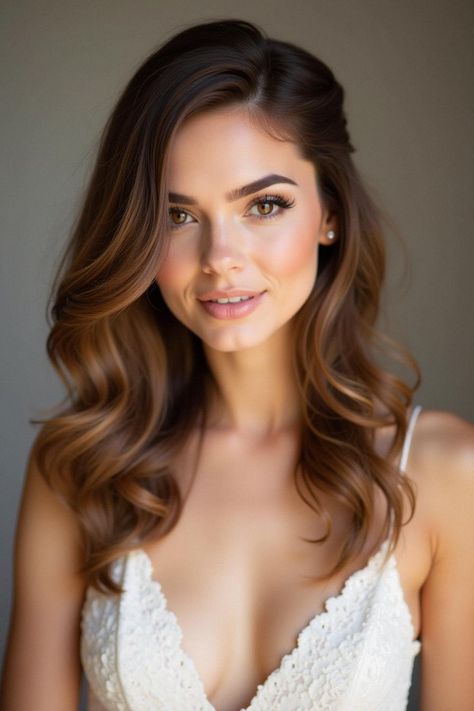 Beautiful Bridesmaid Hair Down Ideas - The Bridal Tip Bridesmaids Hair Down With Braid, Side Do Bridesmaid Hair, Deep Part Hairstyles Wedding, Bridesmaid Hairstyles With Side Bangs, Bridesmaid Half Updo Hairstyles, Bridesmaid Side Swept Hairstyles, Bridal Hairstyles For Long Hair Brunette, Side Part Bridesmaid Hairstyles, Bridesmaid Curls Down