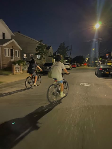 late night biking, biking at night with friends, night time biking aesthetic, friend group ideas Night Bike Ride Aesthetic, Late Night Bike Ride Aesthetic, Riding Bike Aesthetic, Bike Ride Aesthetic, Biking Aesthetic, Ride Aesthetic, Aesthetic Bike, Night Bike Ride, Summer Bike