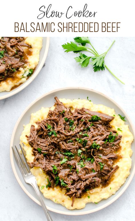 Slow Cooker Balsamic Shredded Beef is an easy, healthy, delicious dinner. This freezer friendly recipe is a win for my family and is a great recipe for large groups. So simple! #slowcooker #beefrecipe #balsamicbeef #shreddedbeef #freezermeal Large Meals For Leftovers, Slow Cooker Shredded Beef, Vegetarian Freezer Meals, Thriving Home, Gourmet Chicken, Freezer Friendly Meals, Freezable Meals, Large Group Meals, Healthy Freezer Meals