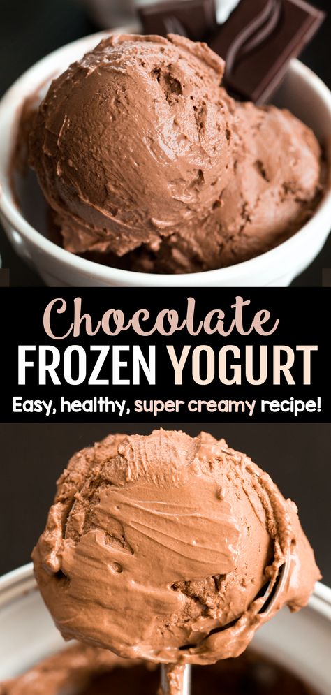 Frozen Yogurt Recipe Healthy, Chocolate Frozen Yogurt, Yogurt Recipes Healthy, Deserturi Raw Vegan, Chocolate Greek Yogurt, Frozen Yogurt Recipes, Healthy Ice Cream Recipes, Chocolate Yogurt, Ice Cream Maker Recipes