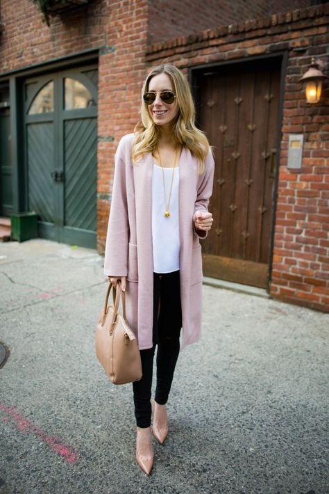 Polished Winter Layers | How To Style A Pink Cardigan Coat - Katie's Bliss Pink Cardigan Outfit, Long Sweater Outfits, Sweater Cardigan Outfit, Style Layers, Pink Cardigan Sweater, Cardigan Outfit, Polished Style, Coat Outfit, Fall Outfits For Work