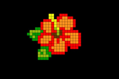 Tiny Pixel Art Flower, Pixel Art Hibiscus, Flower Pixel Art Easy, Easy Pixel Art Cute Animals, Hawaii Pixel Art, Hibiscus Flower Pixel Art, Pixel Hibiscus, Hibiscus Cross Stitch Pattern, Mexican Pixel Art