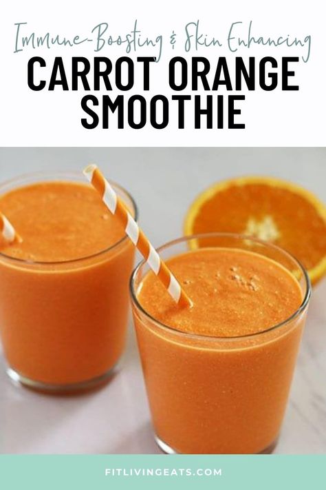 Want healthy, glowing skin? Get the recipe for this carrot orange smoothie that is packed with antioxidants, vitamin A and vitamin C! It's a great immune booster, too! Get the recipe here >> https://www.fitlivingeats.com/glow-baby-glow-carrot-orange-smoothie/ #smoothierecipe #smoothie #recipe #orangesmoothie #carrotsmoothie #healthyskin #immuneboostsmoothie #immuneboost #immunesupport Carrot Smoothie Recipe, Easy Smoothie Recipe, Orange Smoothie Recipes, Carrot Smoothie, Recipe Smoothie, Anti Oxidant Foods, Fresh Smoothies, Orange Smoothie, Immune Booster