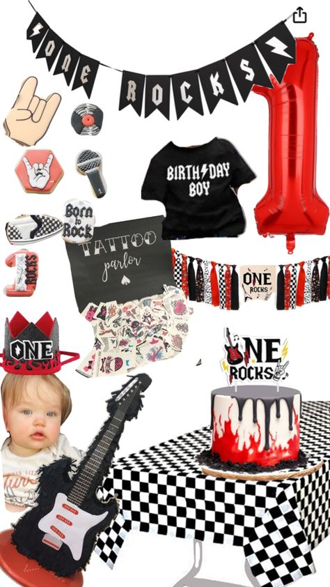 First World Tour Birthday, Boy Birthday Theme Ideas, Rock N Roll Birthday, Boy Birthday Theme, Rock And Roll Birthday Party, Rock And Roll Birthday, Rock Star Birthday, Born To Rock, Boys First Birthday Party Ideas