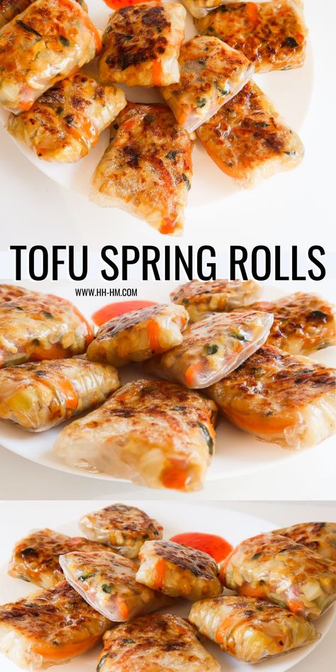 Healthy Tofu Spring Rolls (Gluten-Free Vegan) - Her Highness, Hungry Me Asian Vegan Dinner, Vegan Spring Rolls Rice Paper, Vegan Rice Paper Rolls Recipe, Vegan Rice Rolls, Tofu Cabbage Rolls, Tofu Rolls Rice Paper, Spring Roll Tofu, Tofu Cabbage Recipes, Tofu Rice Paper Dumplings