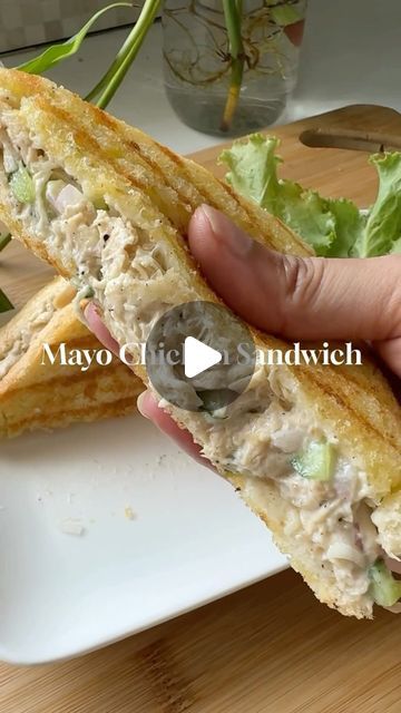 Stir Story on Instagram: "Mayo Chicken Sandwich  Ingredients:  For boiling chicken: - Chicken breast piece (250 gm) - Salt (2 pinches) - Black pepper (2 pinches) - Garlic (1 clove, chopped) - Water (3 cups)  For shredded chicken: - Salt (1/4 tsp) - Black pepper (1/4 tsp) - Mayonnaise (6 tbsp) - Cucumber (1/2, chopped) - Onion (1/2, chopped) - Lemon juice (1 tbsp) - garlic clove (1 chopped)  instructions: - First, boil the chicken with garlic, salt, and pepper.  - Then, shred it and mix it with mayonnaise, chopped cucumber and chopped onion  - Add salt, pepper, garlic and lemon juice  - Spread butter on both sides of the bread, and on the side without butter, add mayo chicken mixture.  - Grill it on a pan until both sides are golden brown  #sandwichs #chickensandwhich #u#instafoodgram #reel Chicken Mayonnaise Sandwich, Chopped Chicken Sandwich, Mayo Chicken Sandwich, Boiling Chicken, Chicken Mayo Sandwich, Sandwich Recipe Videos, Mayonnaise Chicken, Sandwiches Ideas, Chicken Mayo