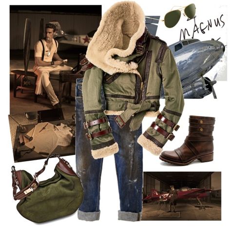 "Aviator style...." by mamarijana on Polyvore Military Outfits Women, Aviator Aesthetic, Aviator Outfit, Steampunk Aviator, Aviator Fashion, Movie Halloween Costumes, Outfit Blouse, Pilot Style, Jay Gatsby