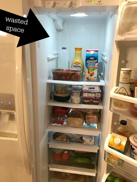 Making more space and organizing your refrigerator Side By Side Fridge Organization, Refrigerator Ideas, Double Door Fridge, Kitchenaid Dishwasher, Fridge French Door, Freezer Organization, Counter Depth Refrigerator, Side By Side Refrigerator, Whirlpool Refrigerator