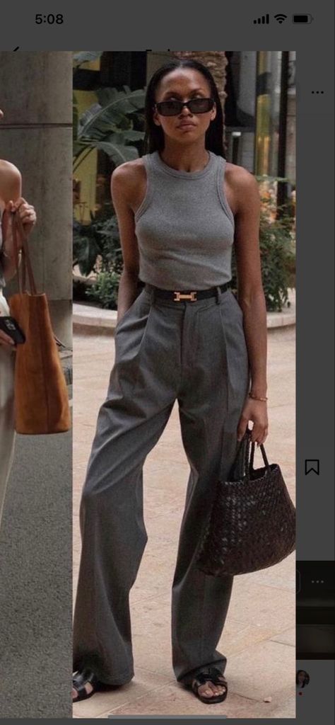 Grey Dress Pants Outfit, Grey Top Outfit, Tailored Pants Outfit, Outer Outfit, Neutral Summer Outfits, Grey Pants Outfit, Slacks Outfit, Fashion Girl Design, Dress Pants Outfits