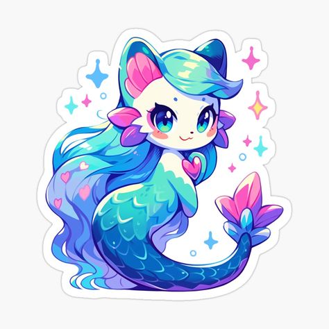 Mermaid Cat Drawing, Cute Mermaid Drawing, Cat With Hearts, Kawaii Mermaid, Magical Watercolor, Cat Mermaid, Cute Rainbow Unicorn, Mermaid Cat, Unicorn Mermaid