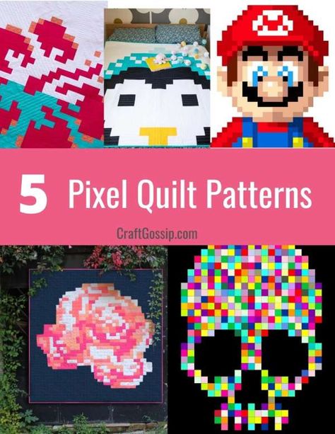 5 Pixel Quilt Patterns – Quilting Mario Quilt Pattern, Pixel Quilt Pattern, Mario Quilt, Pixel Quilt, Twister Quilts, Pixel Quilting, Diy Baby Clothes, Pixel Crochet, Quilting Inspiration