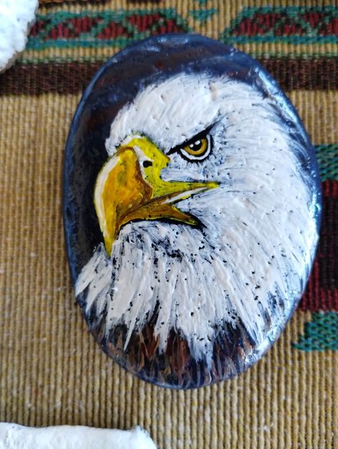 Eagle Painted Rocks, Eagle Rock Painting, Antler Tattoos, Eagle Painting, American Christmas, Eagle Rock, Eagle Scout, Egg Painting, Rock Painting Designs