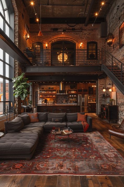 Huge Loft Apartment, Black Loft Apartment, Philadelphia Loft Apartment, New York Loft Apartment Industrial, Studio Appartement Ideas, Loft Apartment Exterior, Warehouse Home Converted, Loft Apartment Interior Design, Loft Apartment Layout