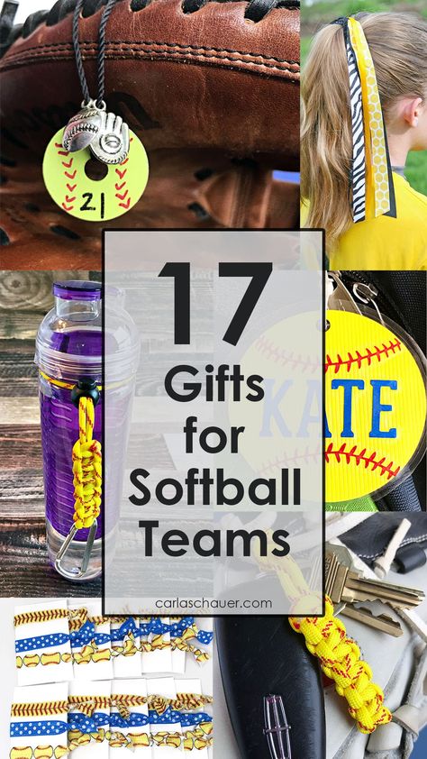 I need to pin these for later! Softball team gifts to make or buy for goodie bags. | Carla Schauer Studio Softball Gifts For Players, Softball Goodie Bags, Softball Gift Ideas, Softball Senior Night, Kids Softball, Softball Team Gifts, Softball Coach Gifts, Softball Workouts, Softball Things