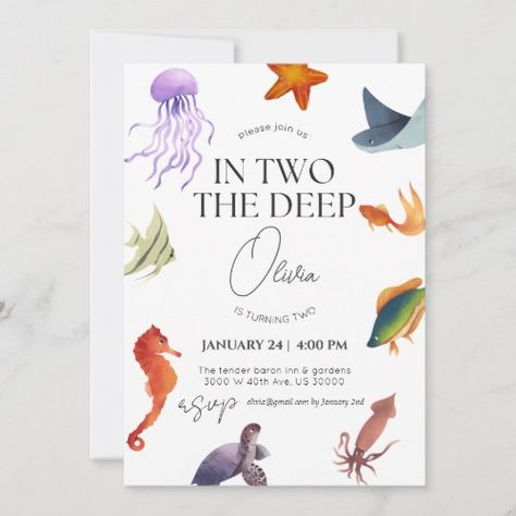 In Two The Deep Underwater 2Nd Birthday Invitation #zazzle #weddinginvitations #birthdayinvitations #babyshowerinvitations #zazzleinvitations #monogram #businesscards #graduation #homedecor Ocean Birthday Theme, Swimming Birthday Party, Fishing Theme Birthday, Underwater Birthday, Deep Underwater, Boy 2nd Birthday, Summer Birthday Invitations, Pool Party Summer, Ocean Theme Birthday