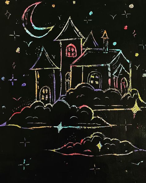 Chalk Drawing Ideas Easy, Scratch Note Art Ideas, Rainbow Scratchboard Art, Black Scratch Paper Art, Scratch Paper Art Ideas, Black Paper Art Ideas Easy, Scratch Book Ideas, Scratch Art Ideas Easy, Happy Drawing Ideas