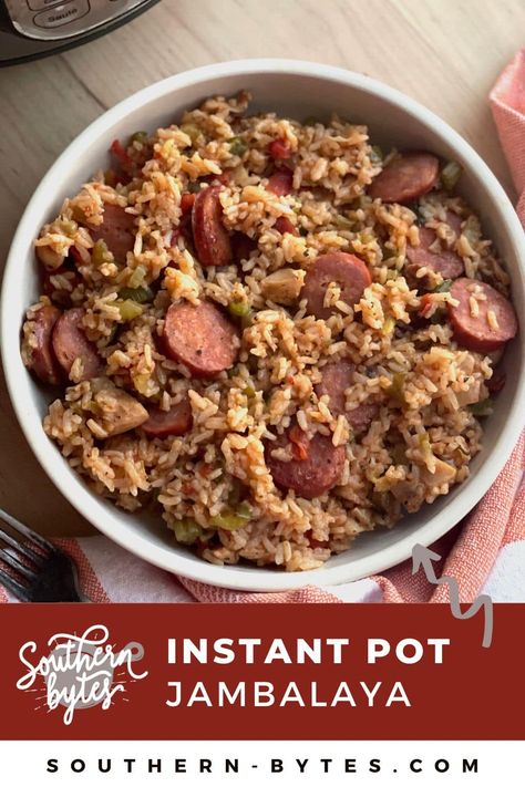 Enjoy this Easy Instant Pot Jambalaya recipe with andouille sausage, chicken, shrimp, and flavorful Cajun seasoning for a delicious weeknight meal.