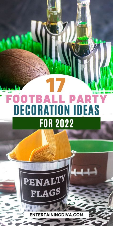 Office Tailgate Party Ideas, Football Party Table, Football Food Ideas, Diy Football Party, Football Themed Birthday Party, Diy Super Bowl, Super Bowl Party Ideas, Supper Bowl, Football Centerpieces