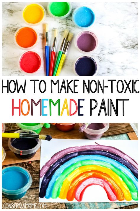 This easy recipe is perfect for any fun arts and crafts activity. An easy paint recipe you can use with your kids that's non-toxic. This is an easy tutorial to help make non-toxic homemade kids paint. #kidscrafts #homemadepaint Diy Kids Paint, Homemade Finger Paint, Finger Painting For Kids, Finger Paint Art, Paint For Kids, Paint Making, Paint Recipe, Toddler Painting, Homemade Paint