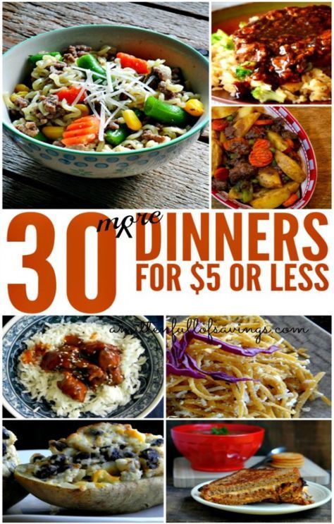 More Dinners For $5 or Less Cheap Easy Meals, Dinner On A Budget, Inexpensive Meals, Cheap Dinner Recipes, Cooking For A Crowd, Cheap Dinners, Cooking On A Budget, Frugal Meals, Budget Friendly Recipes