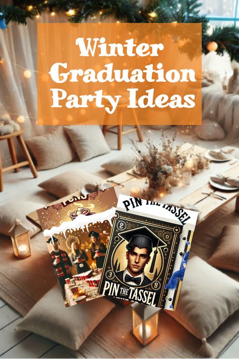 Winter Graduation Party Ideas December Graduation Party, Winter Graduation Party, December Graduation, Winter Graduation, Indoor Picnic, Creative Party Ideas, College Games, College Graduation Parties, Picnic Style