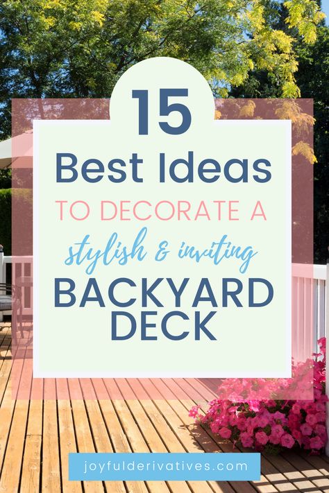 You can create a perfect outdoor space and use your back deck space all summer long! Here the 15 best ideas for creating a stylish and inviting deck or patio space. Large Decks Ideas, Budget Deck Decorating Ideas, Comfy Deck Ideas, Large Outdoor Deck Decorating, Party Deck Ideas Backyards, Second Story Deck Decorating Ideas, Decking Decor Ideas, Wooden Deck Decorating Ideas, Patio Deck Ideas Decor