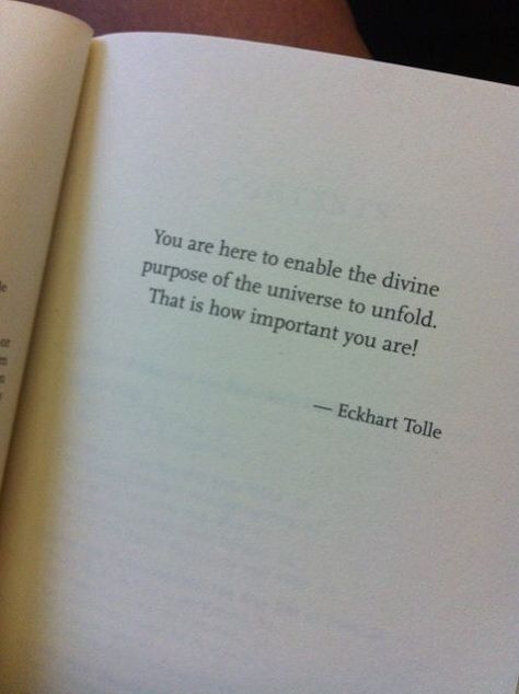 You are here  to enable the divine purpose of the universe to unfold.  That is how important you are!   - Eckhart Tolle Nlp Quotes, Ekhart Tolle, Eckart Tolle, Soulful Quotes, Eckhart Tolle Quotes, The Power Of Now, Divine Purpose, Teal Swan, Now Quotes