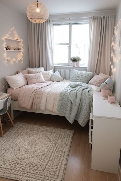 Bedroom Ideas Single Bed, Small Room Makeover, Bedroom Ideas For Small Rooms Cozy, Aesthetic Bedroom Ideas, Dekorasi Kamar Tidur, Room Redesign, Single Bedroom, Redecorate Bedroom