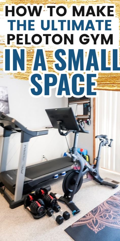 Everything you need to get started on creating your own Peloton home gym in a small space! Small Peloton Room, Gym In Bedroom, Small Gym Room Ideas, Peloton Home Gym, Small Gym Room, Peloton Room Ideas, Gym Room Ideas, Peloton Room, Home Treadmill