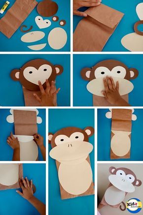 Monkey Paper Bag Puppet with Free Template - How to Make It Monkey Paper Bag Puppet, Monkey Puppet Craft, Paper Bag Monkey, Monkey Craft, Puppet Template, Monkey Bag, Bag Puppet, Monkey Puppet, Puppet Craft