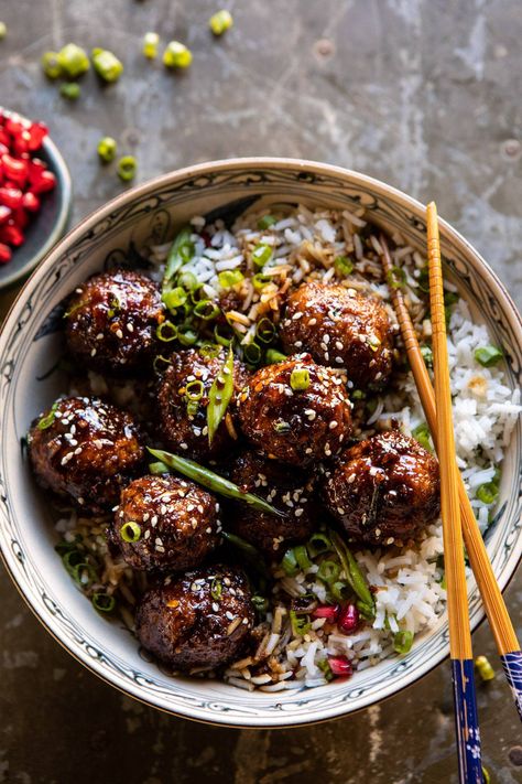 Weeknight Sticky Ginger Sesame Chicken Meatballs | halfbakedharvest.com #easyrecipe #chickenmeatballs #healthy Sesame Chicken Meatballs, Pomegranate Sauce, Half Baked Harvest Recipes, Ginger Chicken, Harvest Recipes, Sesame Chicken, Half Baked, Half Baked Harvest, Chicken Meatballs