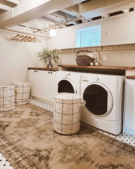 Partially Finished Basement Laundry Room, Unfinished Basement Laundry Room Diy, Basement Laundry And Storage Room, Cellar Utility Room, Unfinished Basement Laundry Area, Laundry Room In Basement Ideas, Basement Laundry Room Ideas Unfinished, Unfinished Basement Laundry Room, Unfinished Laundry Room