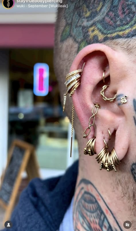 Guage Earring Aesthetic, Multiple Stretched Lobes, Hoops In Stretched Ears, Women With Gauges, Stacked Gauges, Stretched Ear Curation, Stretched Cartilage, Stretchers Ear Piercings, Large Stretched Ears