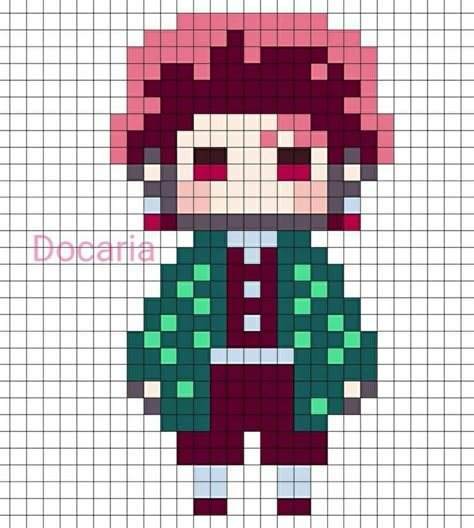 Anime Pattern Design, Tanjiro Perler Beads, Easy Anime Pixel Art, Cute Pixel Art Anime, Perler Bead Anime Patterns, Cute Anime Pixel Art, Pixel Art Ideas Anime, Anime Pixel Art Grid Easy, Pixel Art On Paper