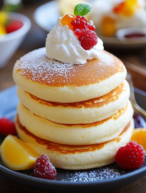 🥞 𝗜𝗻𝗴𝗿𝗲𝗱𝗶𝗲𝗻𝘁𝘀 🥞 2 large eggs 2 tablespoons milk ½ teaspoon vanilla extract 1 teaspoon lemon zest (optional) ¼ cup all-purpose flour (fluffed, spooned, and leveled) ¼ teaspoon baking powder ½ teaspoon white vinegar (or lemon juice) 2 tablespoons granulated sugar Oil for cooking Optional toppings: Sweetened whipped cream Assorted berries Powdered sugar Maple syrup Sweetened whipped cream (optional): ½ cup heavy cream (cold) 1 tablespoon granulated sugar (more or less to taste) Sufle Pancake, Big Pancakes, Soufflé Pancakes, Souffle Pancakes, Japanese Desserts, Pancakes Ingredients, Sugar Maple, Fluffy Pancakes, Julia Child