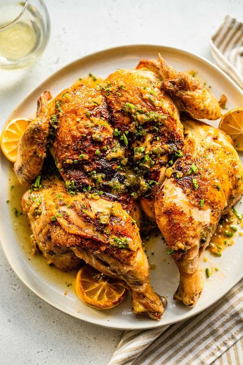 Roast Chicken Piccata Pulled Pork Crock Pot Recipes, Pork Crock Pot Recipes, Pulled Pork Crock Pot, Pulled Pork Crock, Crispy Roasted Chicken, Pork Crock Pot, Dessert Recipes Cake, Spatchcock Turkey, Pork Crock