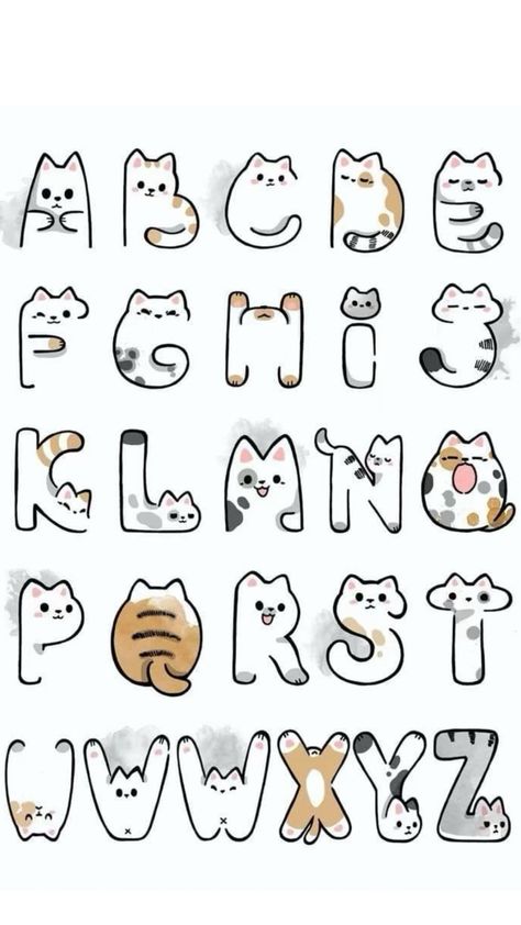 Graffiti Lettering Alphabet, Different Alphabets, Pusheen Cute, Notebook Doodles, Hello Kitty Tattoos, Cute Alphabet, Cute Easy Doodles, Baby Illustration, Easy Doodles