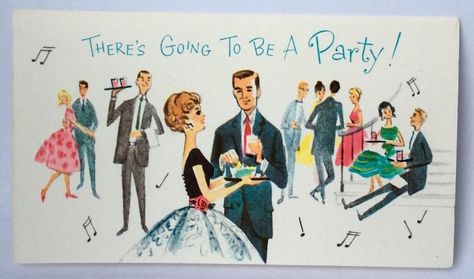 UNUSED Swanky Holiday Cocktail Party Music 1960s Vintage InvitationGreeting Card | #1820312898 1960s Dinner Party, 50s Cocktail Party, 1960s Cocktail Party, Dinner Party Aesthetic, Vintage Christmas Party, Mad Men Party, 1960s Party, Cocktail Party Ideas, Cocktail Party Decor