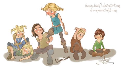 The HTTYD characters as kids. (Left to Right) Ruffnutt, Tuffnutt, Snotlout, Astrid, Fishlegs, ...HICCUP!!!! He's drawing Stoick!!!! Httyd Characters, Toothless And Stitch, Astrid Hiccup, Race To The Edge, Httyd Art, Hiccup And Astrid, Dreamworks Dragons, Httyd 3, Cute Dragon