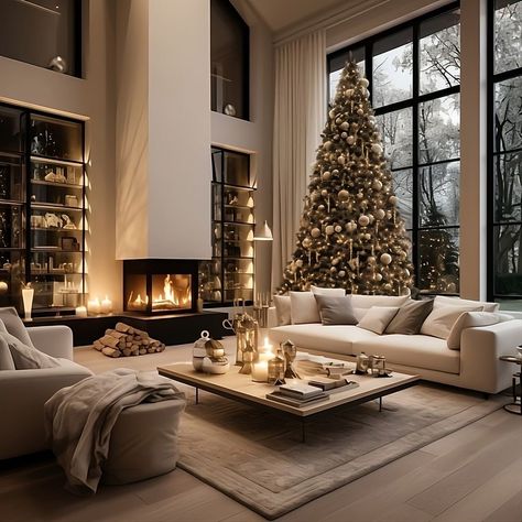 Interior Design Christmas Decor, Christmas Home Interior, Modern House Christmas Decor, Modern Luxury Christmas Decor, Christmas House Interior, Christmas Decor Ideas For Living Room, Christmas Living Room Decor Cozy, Christmas Architecture, Interior Design Christmas