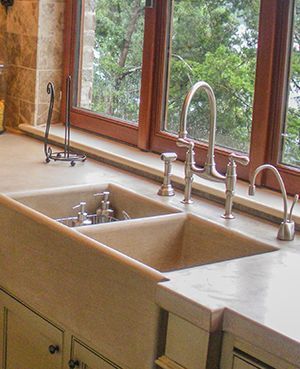 Sandstone Kitchen Countertops, Limestone Kitchen Countertops, Sintered Stone Countertops Kitchen, Stone Front Sink Kitchen, Limestone Countertops Kitchen, Limestone Kitchen Sink, Stone Front Sink, Limestone Kitchen, Rustic Countertops