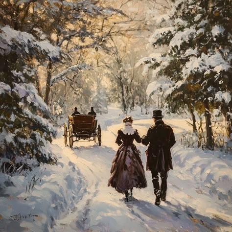 Victorian Winter Aesthetic, Victorian Winter, Victorian Vibes, Victorian England, Dark Christmas, Christmas Artwork, Snow Bunny, Winter Painting, Winter Magic