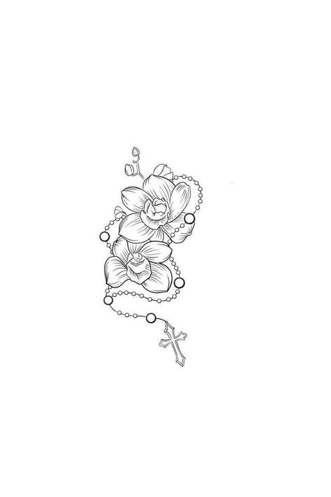 Small Tattoos Template, Cross With Hibiscus Tattoo, Fine Line Rosary Tattoo, Unique Tattoo Stencils Outline For Women, Rose With Rosary Tattoo Design, Feminine Tattoo Stencil, 5x5 Tattoo Ideas, Catholic Tattoos For Women, Small Mexican Tattoo