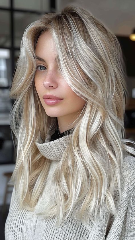 Platinum With Highlights, Neutral Blonde With Shadow Root, Platinum Blonde Medium Length Hair, Platinum Blonde With Money Piece, Foilayage Blonde Hair, Blonde Highlights 2024, Ash Platinum Blonde Hair, Blonde Highlights Icy, Blonde Summer Hair 2024