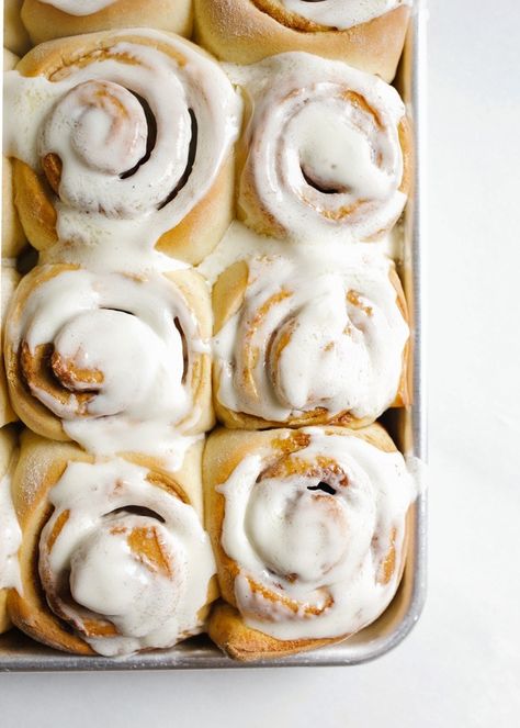 Overnight Cinnamon Rolls - Wood & Spoon Best Vegan Cinnamon Rolls, Df Dessert, Dairy Free Cinnamon Rolls, Cinnamon Rolls Vegan, Strawberry Cinnamon Rolls, Overnight Cinnamon Rolls, Healthy Cinnamon Rolls, Cinnamon Roll Recipe, Vegan Cinnamon Rolls