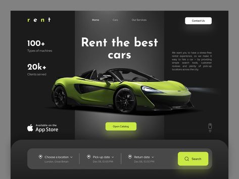 Car Dealership Website Design, Car Rental Website, Car Websites, Car Ui, Banner Design Inspiration, Ui Design Website, Game Ui Design, Webpage Design, Website Design Layout