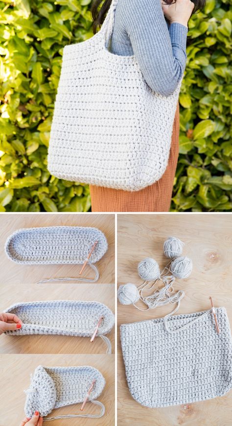 Bag Free Crochet Pattern, Simple Bag Crochet, Crochet Large Bag Pattern Free, Crochet A Bag Free Pattern, How To Crochet A Tote Bag For Beginners, Easy Bag Crochet Pattern, Crochet Easy Bag Free Pattern, Handbag Crochet Pattern, Beginner Crochet Tote Bag