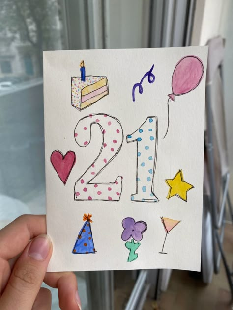 Front Of Card Ideas, Homemade Birthday Cards Aesthetic, 21st Bday Cards Diy, 21st Bday Card Ideas, Happy Birthday Card Homemade, 21 Birthday Card Ideas Handmade, Cute Simple Birthday Card, Homemade Bday Cards For Boyfriend, Homemade 21st Birthday Cards