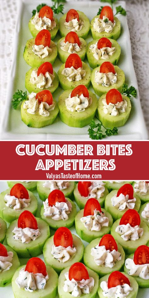 Cucumber Cheese Appetizer, Really Easy Appetizers, Cucumber Appetizers Easy, Cucumber Bites With Cream Cheese, Appetizer With Cucumber, Easy Ordourves, Appetizers Small Group, Healthy Snacks For Potluck, Cucumber Cream Cheese Bites