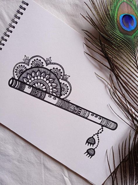 Flute Mandala Art, Flute Drawing, Pencil Sketches Easy, Mandala Arts, Mandala Book, Doddle Art, Pencil Drawing Images, Easy Mandala Drawing, Easy Mandala